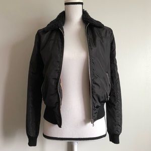 Bomber jacket with faux fur collar